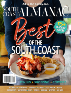 waitress holding a lobster roll on South Coast almanac's cover