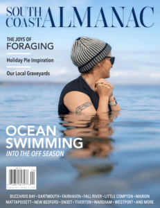 Cover of South Coast Almanac Fall/Holiday '22 issue, with woman in the water