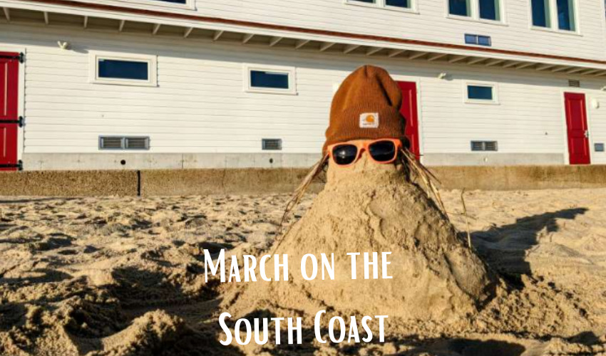 Picture of a sand-man and title, March on the South Coast
