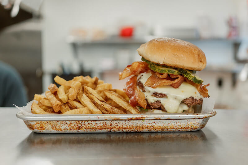 Double smash burger with fries