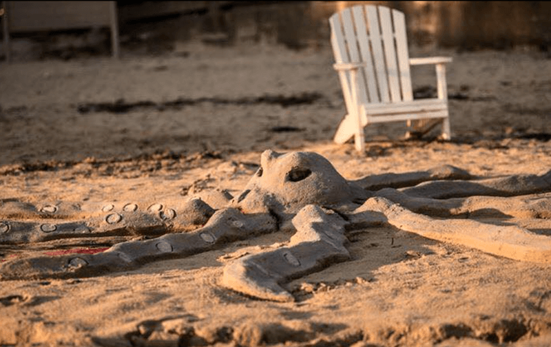 An octopus sand sculpture at Onset Beach