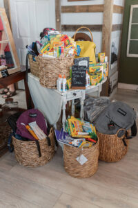School supplies neatly piled up