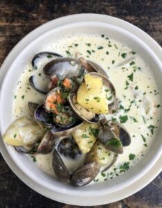 a bowl of clam chowder