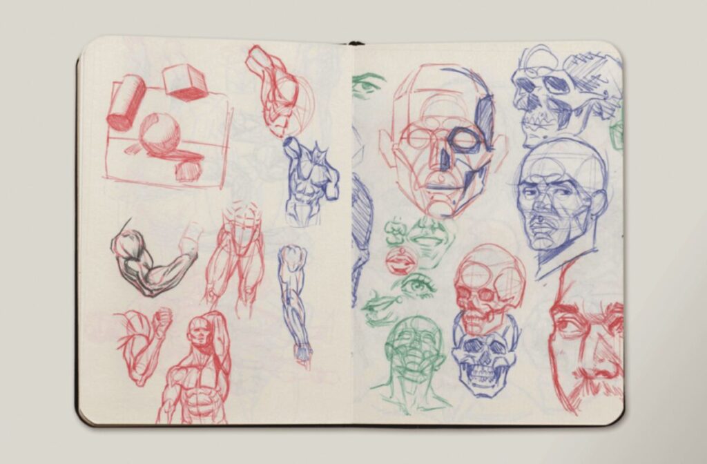 drawings in a notebook