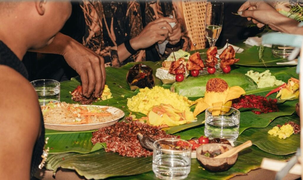 A colorful food filled table