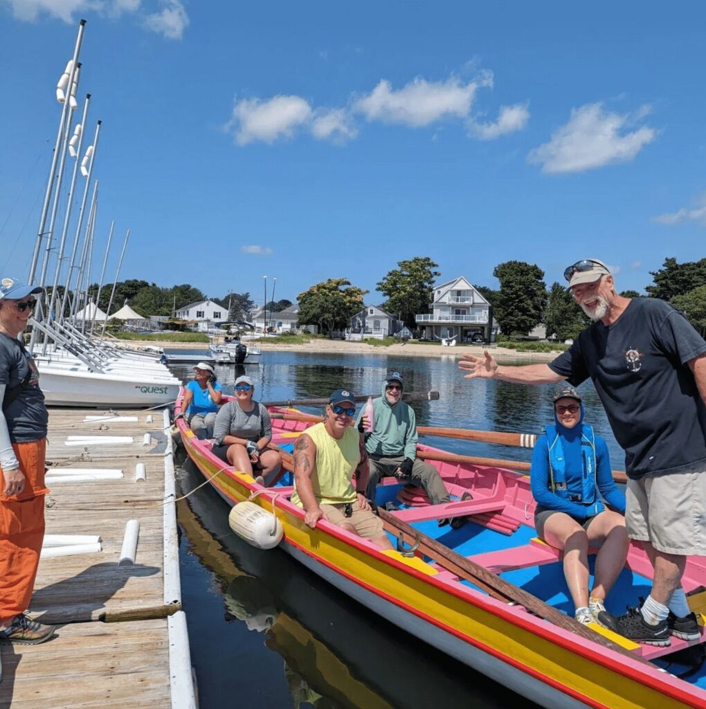 People getting into the Azorean whaleboat