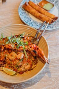 Peruvian fried rice and grilled lobster