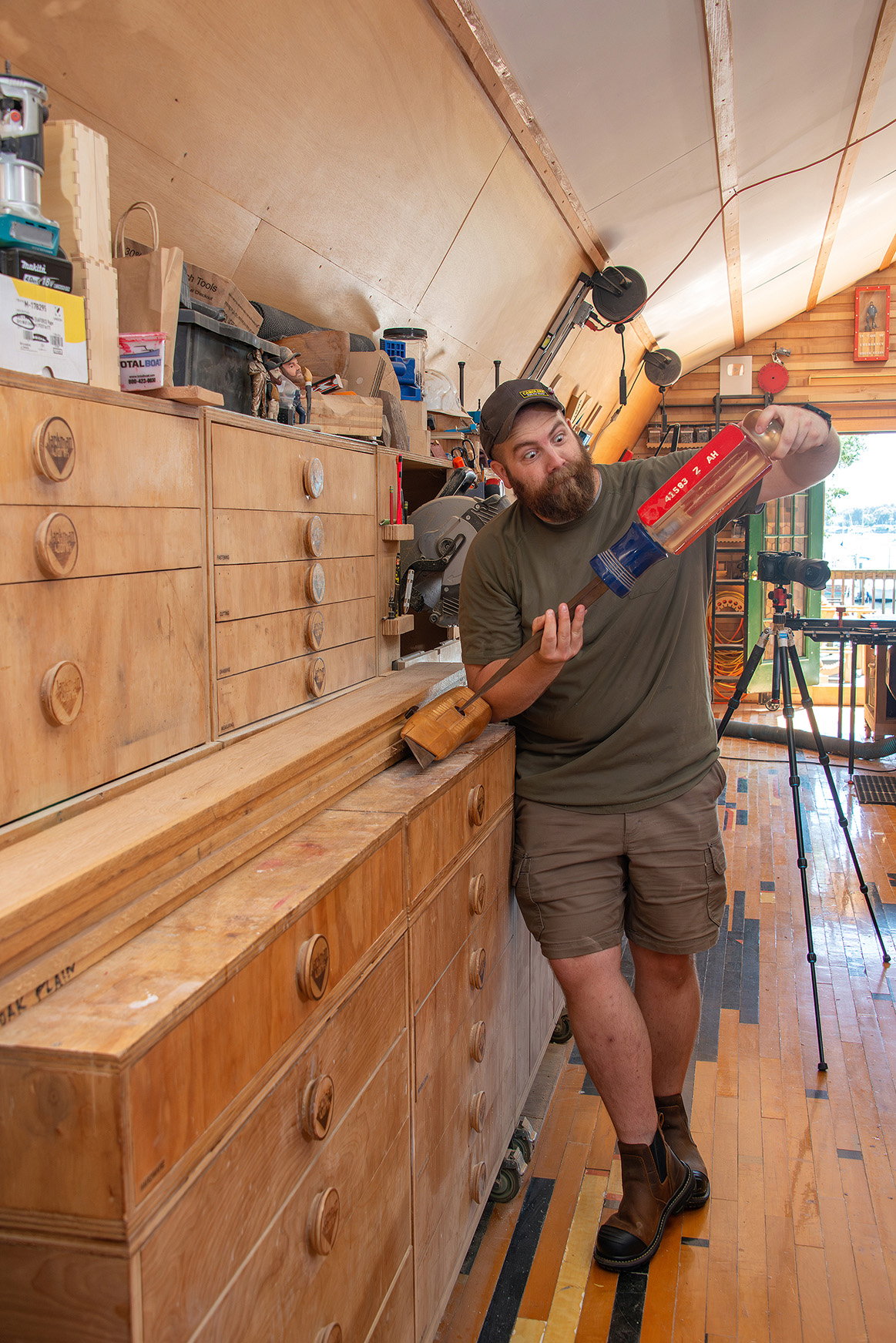 Jackman with a 20-pound, three-foot-long screwdriver made out of epoxy.