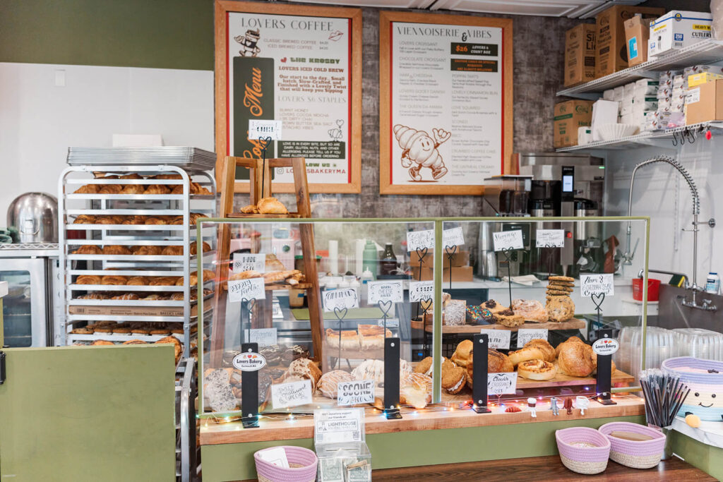 The pastry case at Lovers Bakery