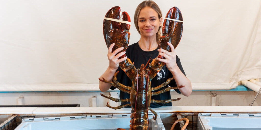Cassie McDonough holds an 11-pound lobster.