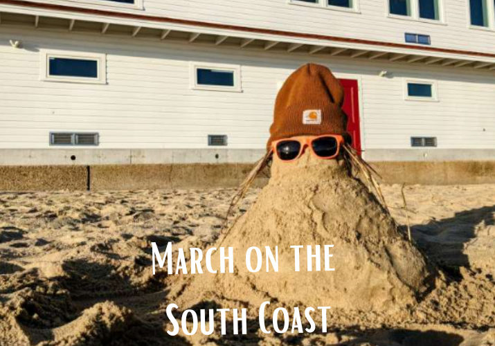 Picture of a sand-man and title, March on the South Coast